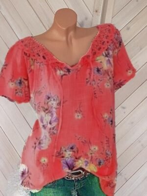 Elegant Regular Floral V Neck Short Sleeve Lace Top - Image 8