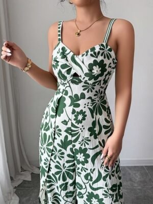 Elegant Regular Floral V Neck Sleeveless Wide Leg Jumpsuit - Image 10