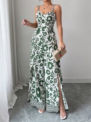 Elegant Regular Floral V Neck Sleeveless Wide Leg Jumpsuit - Image 11