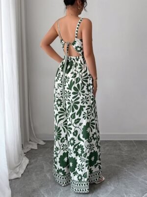 Elegant Regular Floral V Neck Sleeveless Wide Leg Jumpsuit - Image 13