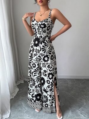Elegant Regular Floral V Neck Sleeveless Wide Leg Jumpsuit - Image 15