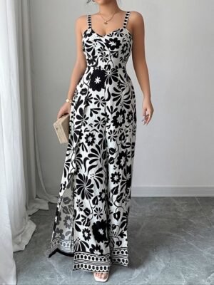 Elegant Regular Floral V Neck Sleeveless Wide Leg Jumpsuit - Image 17