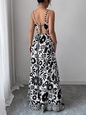 Elegant Regular Floral V Neck Sleeveless Wide Leg Jumpsuit - Image 19