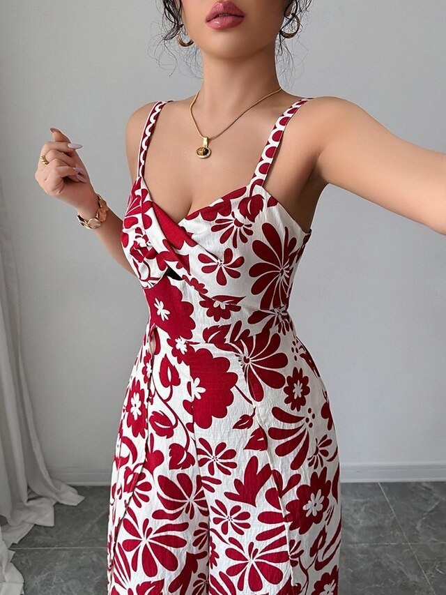 Elegant Regular Floral V Neck Sleeveless Wide Leg Jumpsuit - Image 2