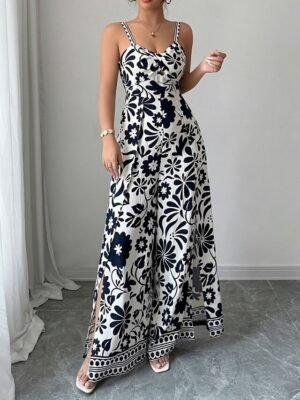 Elegant Regular Floral V Neck Sleeveless Wide Leg Jumpsuit - Image 21