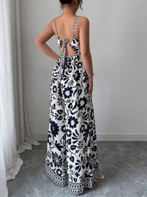 Elegant Regular Floral V Neck Sleeveless Wide Leg Jumpsuit - Image 25