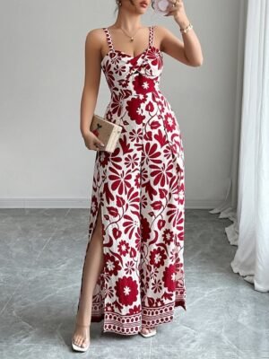 Elegant Regular Floral V Neck Sleeveless Wide Leg Jumpsuit - Image 6