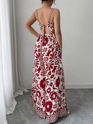 Elegant Regular Floral V Neck Sleeveless Wide Leg Jumpsuit - Image 7