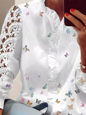 Elegant Regular Lace V Neck Long Sleeve Top - Image 3