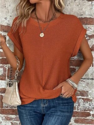 Elegant Regular Solid Colour V Neck Half Sleeve Knit Top - Image 11