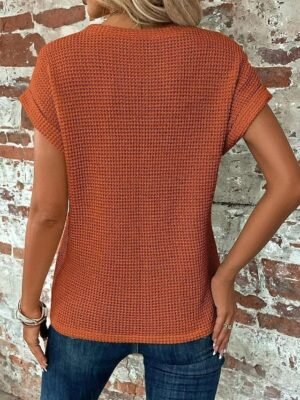Elegant Regular Solid Colour V Neck Half Sleeve Knit Top - Image 12