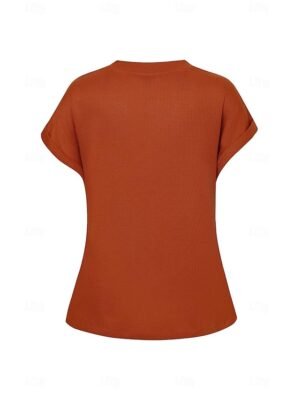 Elegant Regular Solid Colour V Neck Half Sleeve Knit Top - Image 19