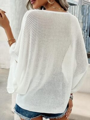 Elegant Regular Solid Colour V Neck Half Sleeve Knit Top - Image 5