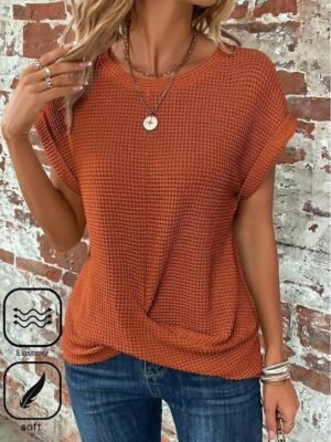 Elegant Regular Solid Colour V Neck Half Sleeve Knit Top - Image 7