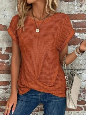 Elegant Regular Solid Colour V Neck Half Sleeve Knit Top - Image 8
