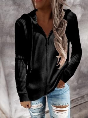 Elegant Regular Solid Hooded Long Sleeve Cardigan - Image 3