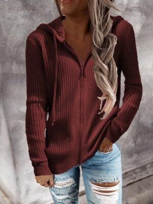 Elegant Regular Solid Hooded Long Sleeve Cardigan - Image 4