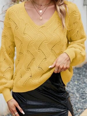 Elegant Regular Solid V Neck Long Sleeve Sweater - Image 5