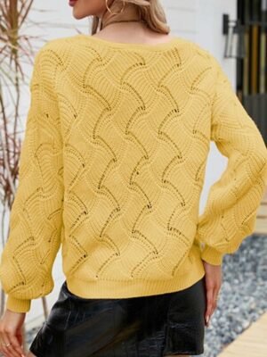 Elegant Regular Solid V Neck Long Sleeve Sweater - Image 6