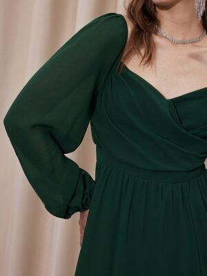 Elegant Ruched Split Bishop Sleeve Maxi Wrap Dress - Image 6