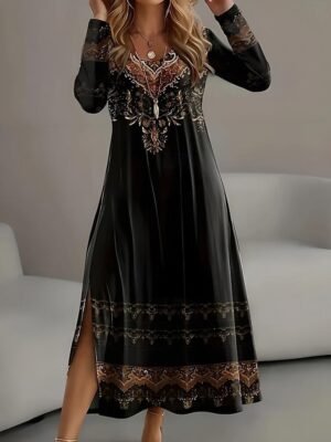 Elegant Slim Plain Crew Neck Long Sleeve Mini Dress - Image 2