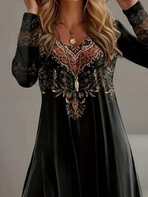 Elegant Slim Plain Crew Neck Long Sleeve Mini Dress - Image 3