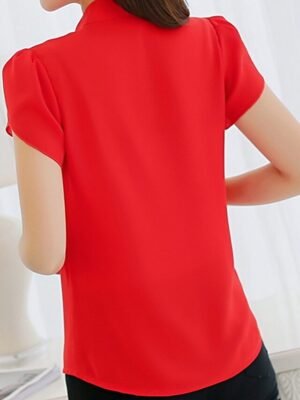 Elegant Slim Plain V Neck Short Sleeve Blouse - Image 4