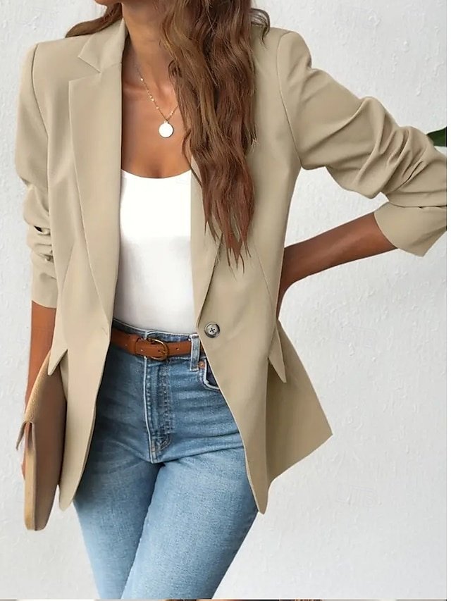 Elegant Solid Long Sleeve V Neck Light Brown Shrug - Image 1