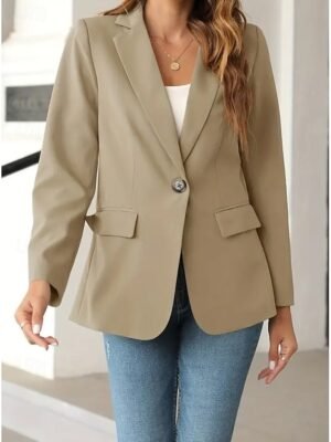 Elegant Solid Long Sleeve V Neck Light Brown Shrug - Image 3