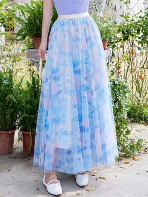 Elegant Swing Floral Lace Layered Long Midi Skirt - Image 10