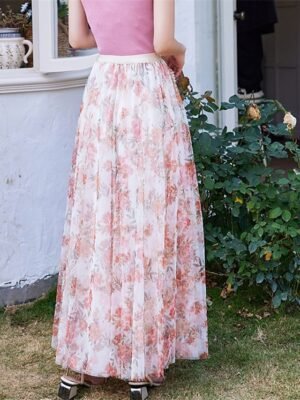 Elegant Swing Floral Lace Layered Long Midi Skirt - Image 16