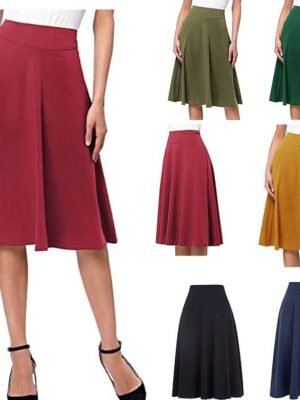 Elegant Swing Knitted Solid Midi Skirt - Image 2