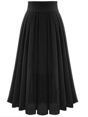 Elegant Swing Patchwork Maxi Pleated Skirt - Image 3