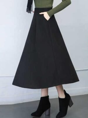 Elegant Swing Solid Midi Pocket Skirt - Image 4