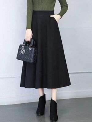 Elegant Swing Solid Midi Pocket Skirt - Image 5