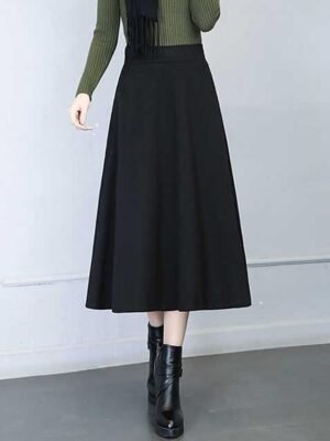Elegant Swing Solid Midi Pocket Skirt - Image 6