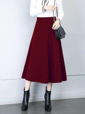 Elegant Swing Solid Midi Pocket Skirt - Image 9