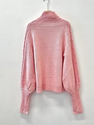 Elegant Textured Mock Neck Long Sleeve Sweater - Image 3