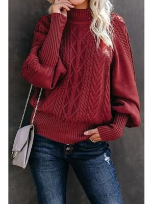 Elegant Textured Mock Neck Long Sleeve Sweater - Image 5