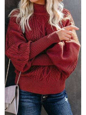 Elegant Textured Mock Neck Long Sleeve Sweater - Image 6