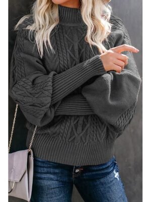 Elegant Textured Mock Neck Long Sleeve Sweater - Image 8