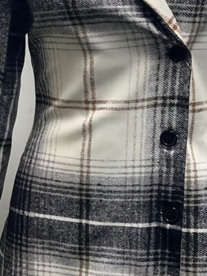 Elegant Thickened Lattice Print Lapel Long Overcoat - Image 3