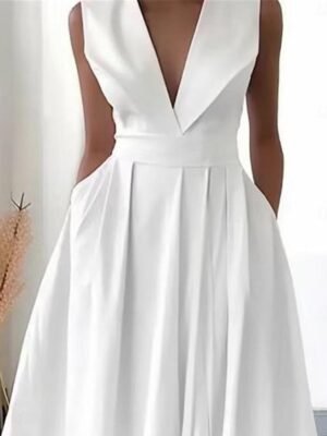 Elegant Vacation Loose V Neck Sleeveless Midi Dress - Image 2
