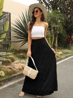 Elegant Vintage High Waist Lace Floral Maxi Skirt - Image 12