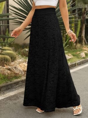 Elegant Vintage High Waist Lace Floral Maxi Skirt - Image 15