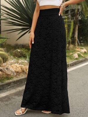Elegant Vintage High Waist Lace Floral Maxi Skirt - Image 16