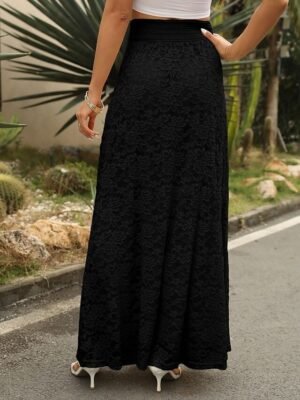 Elegant Vintage High Waist Lace Floral Maxi Skirt - Image 17
