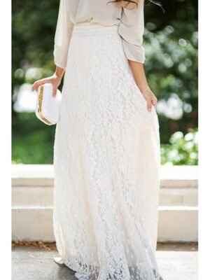 Elegant Vintage High Waist Lace Floral Maxi Skirt - Image 22