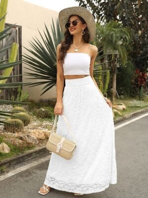 Elegant Vintage High Waist Lace Floral Maxi Skirt - Image 23