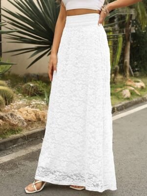 Elegant Vintage High Waist Lace Floral Maxi Skirt - Image 25